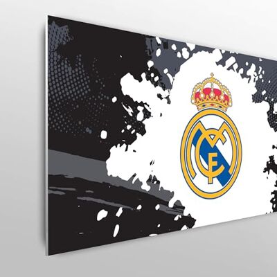 fan decor Licensierad dekor Real Madrid enkel huvudgavel – 100 cm (b) x 75 cm (h) – fullt vapen på färgstänk – svart och grå fan decor Licensierad dekor Real Madrid enkel huvudgavel – 100 cm (b) x 75 cm (h) – fullt vapen på färgstänk – svart och grå