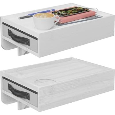 Relaxdays clip-on nattduksbord, set med 2, bambu, HxBxD: 14 x 37 x 26,5 cm, låda, hängande sänghylla, vit Relaxdays clip-on nattduksbord, set med 2, bambu, HxBxD: 14 x 37 x 26,5 cm, låda, hängande sänghylla, vit