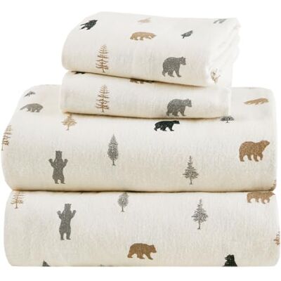 Comfort Spaces Flanelllakan – 100% bomull i full storlek, ultramjuka, mysiga, med 30,5 cm elastiska hörn, lämpliga för madrasser upp till 35 cm, varm nyhet, björn/träd, 4 Comfort Spaces Flanelllakan – 100% bomull i full storlek, ultramjuka, mysiga, med 30,5 cm elastiska hörn, lämpliga för madrasser upp till 35 cm, varm nyhet, björn/träd, 4