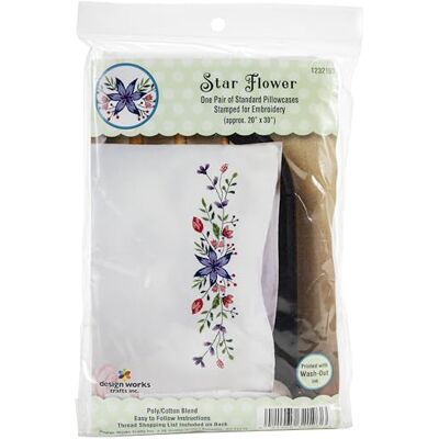 Design Works Crafts Tobin stämplad för broderi örngott par 50 x 76 cm – stjärna blomma Design Works Crafts Tobin stämplad för broderi örngott par 50 x 76 cm – stjärna blomma