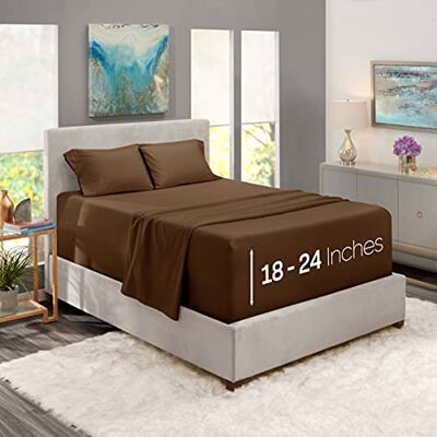 Nestl Extra djupa ficklakan sängkläder – passar madrass 45 cm djup, extra djup ficka queen lakanset 4 delar queen size-lakan, queen sheets djup ficka, chokladbruna lakan drottning Nestl Extra djupa ficklakan sängkläder – passar madrass 45 cm djup, extra djup ficka queen lakanset 4 delar queen size-lakan, queen sheets djup ficka, chokladbruna lakan drottning