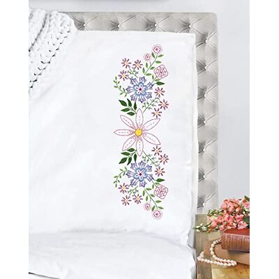 Design Works Crafts Tobin Stämplad för broderade örngott, bomullspolyester, stjärnblommor, standard Design Works Crafts Tobin Stämplad för broderade örngott, bomullspolyester, stjärnblommor, standard