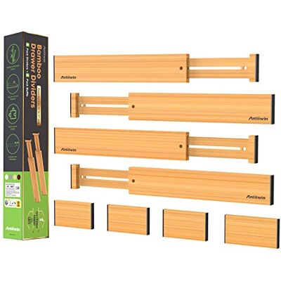 ANTOWIN 7 st lådavskiljare justerbar bambu (33–43 cm), lådorganisatör, fjädrad, kök, byrå, badrum, sovrum, babylåda, skrivbord organisationssystem ANTOWIN 7 st lådavskiljare justerbar bambu (33–43 cm), lådorganisatör, fjädrad, kök, byrå, badrum, sovrum, babylåda, skrivbord organisationssystem