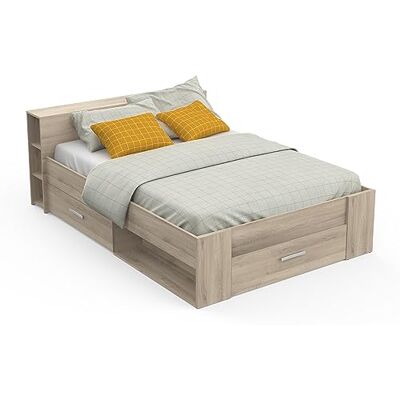 Demeyere Säng med förvaring 140 x 190 samtida stil 3 lådor ekfärg 150,1 x 217,1 x 74,3 cm Demeyere Säng med förvaring 140 x 190 samtida stil 3 lådor ekfärg 150,1 x 217,1 x 74,3 cm