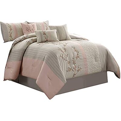 Chezmoi Collection Linnea 7-delat lyxsängkläder med körsbärsblomma broderi, för king size-sängar Chezmoi Collection Linnea 7-delat lyxsängkläder med körsbärsblomma broderi, för king size-sängar
