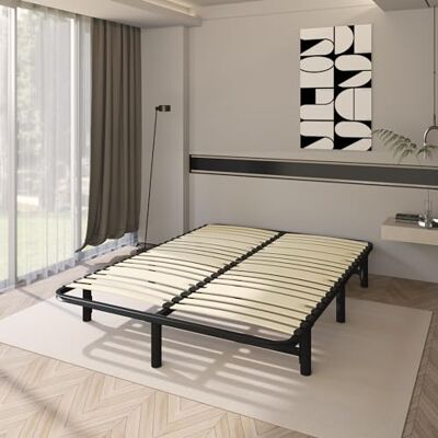 Mondeer Dubbelsängsram, plattform sängbas med träribbor och metallstöd helt demonterbart för 140 x 190 cm madrass Mondeer Dubbelsängsram, plattform sängbas med träribbor och metallstöd helt demonterbart för 140 x 190 cm madrass