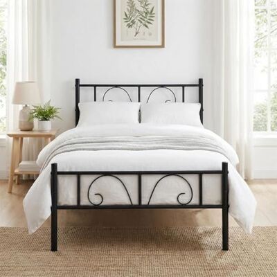 FurnitureR 90 cm enkelsäng, metallplattform sängram solid sängbotten med virkad design sänggavel och fotbräda, undersängens förvaringsutrymme, lamellsäng passar för tonåringar/vuxna, svart FurnitureR 90 cm enkelsäng, metallplattform sängram solid sängbotten med virkad design sänggavel och fotbräda, undersängens förvaringsutrymme, lamellsäng passar för tonåringar/vuxna, svart