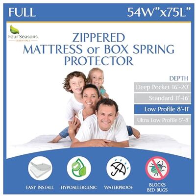 Four Seasons Essentials Full storlek madrass eller resårhölje (20 cm 28 cm djup) vattentätt blixtlås skydd allergivänlig premium sängskydd dubbel storlek sängöverdrag skyddar mot damm vit Four Seasons Essentials Full storlek madrass eller resårhölje (20 cm 28 cm djup) vattentätt blixtlås skydd allergivänlig premium sängskydd dubbel storlek sängöverdrag skyddar mot damm vit