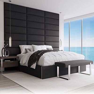 VANT Upholstered Huvudgavlar Accent Vägg Paneler Packa av 4 Enkel & Dubbel Säng Storlek (76cm Bred, Weave Steal Black) VANT Upholstered Huvudgavlar Accent Vägg Paneler Packa av 4 Enkel & Dubbel Säng Storlek (76cm Bred, Weave Steal Black)