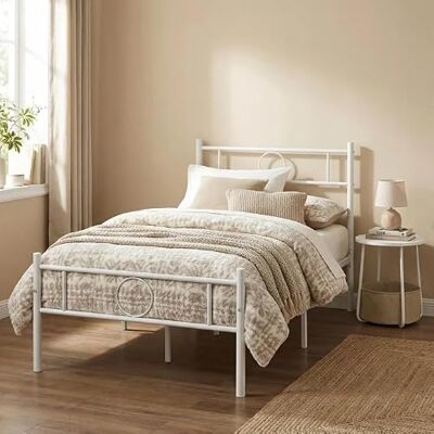 meublescosy MEUBLE COSY Enkelsäng i metall, för madrass 90 x 190 cm med lameller, elegant sänggavel, organisationsutrymme, enkel montering, för små utrymmen, sovrum, vit meublescosy MEUBLE COSY Enkelsäng i metall, för madrass 90 x 190 cm med lameller, elegant sänggavel, organisationsutrymme, enkel montering, för små utrymmen, sovrum, vit