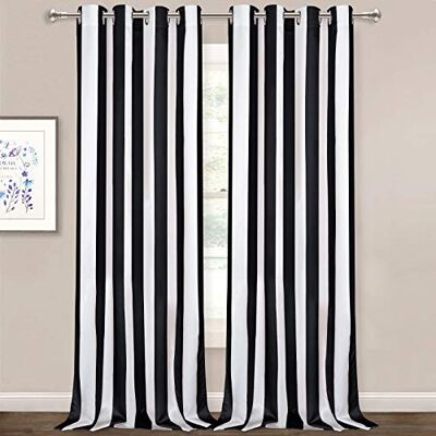 ASPMIZ randiga fönstergardiner, svart och vit vertikal randig gardinpanel, fönsterdraperier med öljetter för sovrum vardagsrumsinredning, set med 2 paneler, 132 x 213 cm längd ASPMIZ randiga fönstergardiner, svart och vit vertikal randig gardinpanel, fönsterdraperier med öljetter för sovrum vardagsrumsinredning, set med 2 paneler, 132 x 213 cm längd