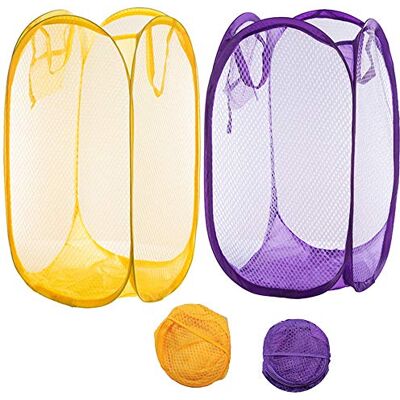 Qtopun Mesh tvättkorg, 2-pack tvättkorg bärbar smutstvättkorg hopfällbar hopfällbar korg för sovrum, barnrum, studentrum och rese-gul, lila Qtopun Mesh tvättkorg, 2-pack tvättkorg bärbar smutstvättkorg hopfällbar hopfällbar korg för sovrum, barnrum, studentrum och rese-gul, lila