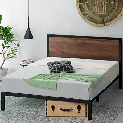 Zinus Mory Säng 160 x 190 cm – sängram 30 cm hög plattformssängram i metall och trä med sänggavel och träribbotten – brun Zinus Mory Säng 160 x 190 cm – sängram 30 cm hög plattformssängram i metall och trä med sänggavel och träribbotten – brun