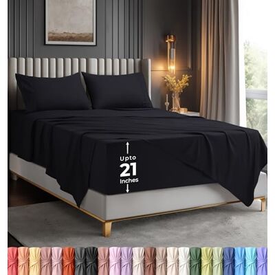 Utopia Bedding Deep Pocket Queen lakanset – passar madrasser upp till 53 cm – kylande, mjuk och andningsbar – Oeko-TEX 4-delat lakan (svart) Utopia Bedding Deep Pocket Queen lakanset – passar madrasser upp till 53 cm – kylande, mjuk och andningsbar – Oeko-TEX 4-delat lakan (svart)