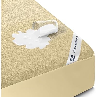Utopia Bedding Vattentätt madrasskydd queen size, premium frotté madrassöverdrag 200 GSM, andningsbart, anpassad stil med töjbara fickor (beige) Utopia Bedding Vattentätt madrasskydd queen size, premium frotté madrassöverdrag 200 GSM, andningsbart, anpassad stil med töjbara fickor (beige)