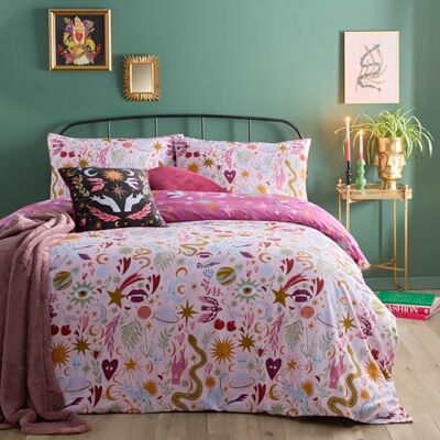 furn. Ugn Förtrollat påslakanset – vändbara mystiska himmelska designsängkläder (rosa – super king) furn. Ugn Förtrollat påslakanset – vändbara mystiska himmelska designsängkläder (rosa – super king)