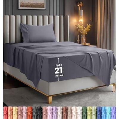 Utopia Bedding Deep Pocket Twin Sheets – 4 st lakanset – kylande, mjukt och andningsbart – Oeko-TEX lakan med djup passform för madrasser upp till 21 tum (grå) Utopia Bedding Deep Pocket Twin Sheets – 4 st lakanset – kylande, mjukt och andningsbart – Oeko-TEX lakan med djup passform för madrasser upp till 21 tum (grå)