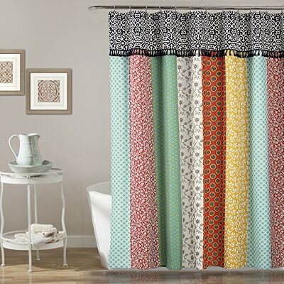 Lush Decor Frodig dekor boho lapp duschdraperi tyg bohemiskt färgglatt tryck vertikal rand design med tofsar, 183 cm x 183 cm, flerfärgad, 178 cm x 183 cm, orange/marinblå Lush Decor Frodig dekor boho lapp duschdraperi tyg bohemiskt färgglatt tryck vertikal rand design med tofsar, 183 cm x 183 cm, flerfärgad, 178 cm x 183 cm, orange/marinblå