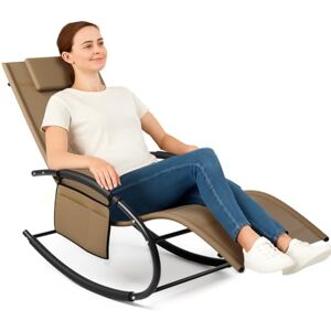 BAKAJI Trädgårdsgungstol, solstol med noll tyngdkraftsbeläggning med huvudstöd, fåtölj för utomhus- och inomhusbruk, balkong, uteplats, terrass (brun) BAKAJI Trädgårdsgungstol, solstol med noll tyngdkraftsbeläggning med huvudstöd, fåtölj för utomhus- och inomhusbruk, balkong, uteplats, terrass (brun)