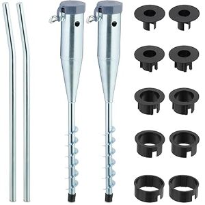 Relaxdays Golvhylsa, set om 2, parasoll och tvättspindel, för vridning, 25–55 mm stångtjocklek, markspik, silver/grå Relaxdays Golvhylsa, set om 2, parasoll och tvättspindel, för vridning, 25–55 mm stångtjocklek, markspik, silver/grå