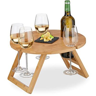 Relaxdays Picknick vinbord, hopfällbart, H x D: 22 x 39 cm, mugghållare 4 vinglas & 1 flaska, bambuvinbricka, natur Relaxdays Picknick vinbord, hopfällbart, H x D: 22 x 39 cm, mugghållare 4 vinglas & 1 flaska, bambuvinbricka, natur