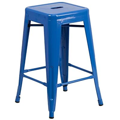 Flash Furniture Flash Möbler hög rygglös inomhus- och utomhusbänkhöjd pall med fyrkantigt säte, metall, blå, 63,5 x 43,18 x 41,91 cm Flash Furniture Flash Möbler hög rygglös inomhus- och utomhusbänkhöjd pall med fyrkantigt säte, metall, blå, 63,5 x 43,18 x 41,91 cm