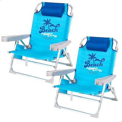 AKTIVE - Pack 2 Cadeiras de Praia Baixas Dobráveis Multiposição Azul - Azul - Textilene - Beach chairs AKTIVE - Pack 2 Cadeiras de Praia Baixas Dobráveis Multiposição Azul - Azul - Textilene - Beach chairs