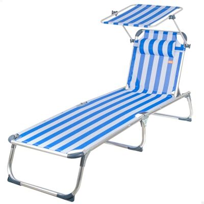 AKTIVE Hopfällbar strandhängmatta, blå ränder, 186 x 49 x 30 cm, 5 positioner, tippstopp, solskydd, kudde, stöd 110 kg, aluminiumstruktur, utomhusterrass liggstol, trädgårdshängmattor (62475) AKTIVE Hopfällbar strandhängmatta, blå ränder, 186 x 49 x 30 cm, 5 positioner, tippstopp, solskydd, kudde, stöd 110 kg, aluminiumstruktur, utomhusterrass liggstol, trädgårdshängmattor (62475)