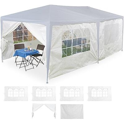 Relaxdays sidopaneler för paviljong, 6-pack, 2x3 m, vattentäta, vita med fönster och dörr, PE, sidoväggar med kardborre Relaxdays sidopaneler för paviljong, 6-pack, 2x3 m, vattentäta, vita med fönster och dörr, PE, sidoväggar med kardborre