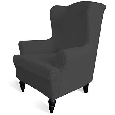 Easy-Going Lättgående stretch wingback stol sofföverdrag 1-del sofföverdrag möbelskydd soffa mjuk med elastisk botten spandex jacquard små rutor (vingstol, mörkgrå) Easy-Going Lättgående stretch wingback stol sofföverdrag 1-del sofföverdrag möbelskydd soffa mjuk med elastisk botten spandex jacquard små rutor (vingstol, mörkgrå)