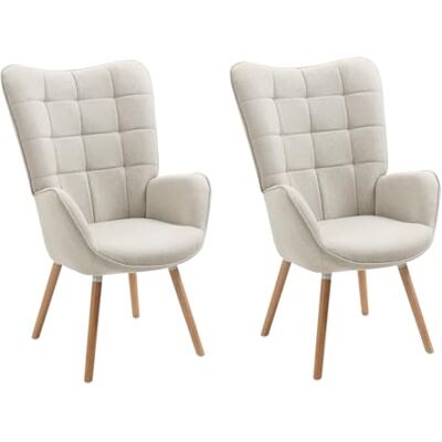 MEUBLE COSY Uppsättning av 2 fåtöljer för vardagsrum accentstol med hög vingrygg och vadderade armstöd, träben, soffa för läsning vardagsrum sovrum ingång, beige, metall, 66 x 71 x 106 cm MEUBLE COSY Uppsättning av 2 fåtöljer för vardagsrum accentstol med hög vingrygg och vadderade armstöd, träben, soffa för läsning vardagsrum sovrum ingång, beige, metall, 66 x 71 x 106 cm