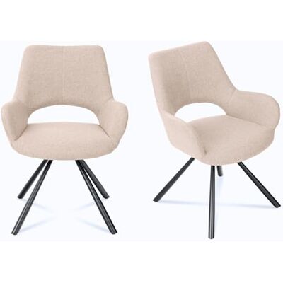 MEUBLE COSY Set med 2 skandinaviska matsalsstolar med ryggstöd och armstöd fåtölj för vardagsrum kök kontor, vadderad sits i metallben, beige, 58,5 x 59 x 81 cm MEUBLE COSY Set med 2 skandinaviska matsalsstolar med ryggstöd och armstöd fåtölj för vardagsrum kök kontor, vadderad sits i metallben, beige, 58,5 x 59 x 81 cm