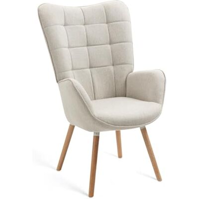 MEUBLE COSY Fåtölj, relaxfåtölj, ryggstolar, stoppad fåtölj, enkelsoffa med träben, öronfåtölj för vardagsrum, sovrum, kontor, vanity, tyg, beige, trä, 66 x 71 x 109 cm MEUBLE COSY Fåtölj, relaxfåtölj, ryggstolar, stoppad fåtölj, enkelsoffa med träben, öronfåtölj för vardagsrum, sovrum, kontor, vanity, tyg, beige, trä, 66 x 71 x 109 cm