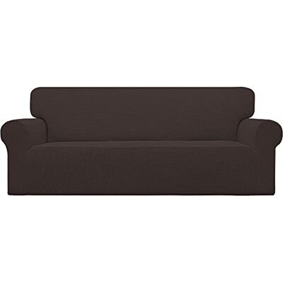 Easy-Going Stretchigt sofföverdrag i ett stycke, för soffa, mjukt, med elastisk nederkant, för barnfamiljer, jacquardtyg med små rutor, polyester och spandex, för soffa, mörkbrun (Chocolate) Easy-Going Stretchigt sofföverdrag i ett stycke, för soffa, mjukt, med elastisk nederkant, för barnfamiljer, jacquardtyg med små rutor, polyester och spandex, för soffa, mörkbrun (Chocolate)