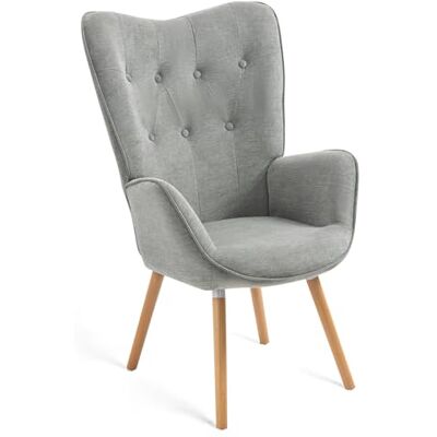 MEUBLE COSY Fåtölj, relaxfåtölj, ryggstolar, stoppad fåtölj, enkelsoffa med träben, öronfåtölj för vardagsrum, sovrum, kontor, vanity, tyg, grå, trä, 66 x 71 x 109 cm MEUBLE COSY Fåtölj, relaxfåtölj, ryggstolar, stoppad fåtölj, enkelsoffa med träben, öronfåtölj för vardagsrum, sovrum, kontor, vanity, tyg, grå, trä, 66 x 71 x 109 cm