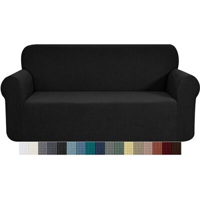 CHUN YI 1 del Jacquard sofföverdrag stretch tyg sofföverdrag möbelskydd för Loveseat, 2-sits sofföverdrag för vardagsrum, rutigt hållbart spandextyg (Loveseat, svart) CHUN YI 1 del Jacquard sofföverdrag stretch tyg sofföverdrag möbelskydd för Loveseat, 2-sits sofföverdrag för vardagsrum, rutigt hållbart spandextyg (Loveseat, svart)