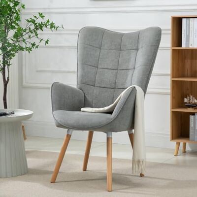 meublescosy MEUBLE COSY fåtölj, relaxfåtölj, ryggstolar, stoppad fåtölj, enkelsoffa med träben, öronfåtölj för vardagsrum, sovrum, kontor, vanity, tyg, grå meublescosy MEUBLE COSY fåtölj, relaxfåtölj, ryggstolar, stoppad fåtölj, enkelsoffa med träben, öronfåtölj för vardagsrum, sovrum, kontor, vanity, tyg, grå