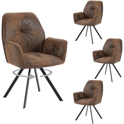 meublescosy MEUBLE COSY Set med 4 stolar matsalsstol 360° svängbar på 360° vintage fåtölj med ryggstöd och armstöd för vardagsrum kök kontor, stoppad sits i sammet, metallfötter, brun, 60 x 62 x 87,5 cm meublescosy MEUBLE COSY Set med 4 stolar matsalsstol 360° svängbar på 360° vintage fåtölj med ryggstöd och armstöd för vardagsrum kök kontor, stoppad sits i sammet, metallfötter, brun, 60 x 62 x 87,5 cm