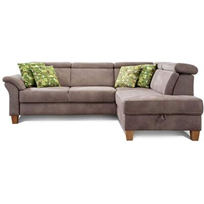 CAVADORE bäddsoffa amerland med ottoman höger/fjäderkärna soffa i landsortsstil med ställbart nackstöd, säng och sänglåda/245 x 84 x 194/läderoptik ljusbrun CAVADORE bäddsoffa amerland med ottoman höger/fjäderkärna soffa i landsortsstil med ställbart nackstöd, säng och sänglåda/245 x 84 x 194/läderoptik ljusbrun