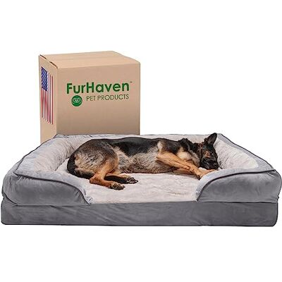 Furhaven XXL Minnesskum hundbädd perfekt komfort plysch och sammet vågor soffa stil med avtagbart tvättbart skydd – granitgrå, Jumbo Plus (XX-Large) Furhaven XXL Minnesskum hundbädd perfekt komfort plysch och sammet vågor soffa stil med avtagbart tvättbart skydd – granitgrå, Jumbo Plus (XX-Large)