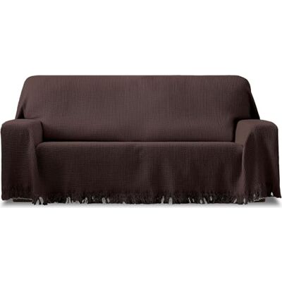 ECOMMERC3 Multipurpose Foulard vändbar storlek 230 x 260 jacquard tyg Foulard med fransar brun färg idealisk för soffa eller säng, andningsbar och mjuk känsla ECOMMERC3 Multipurpose Foulard vändbar storlek 230 x 260 jacquard tyg Foulard med fransar brun färg idealisk för soffa eller säng, andningsbar och mjuk känsla