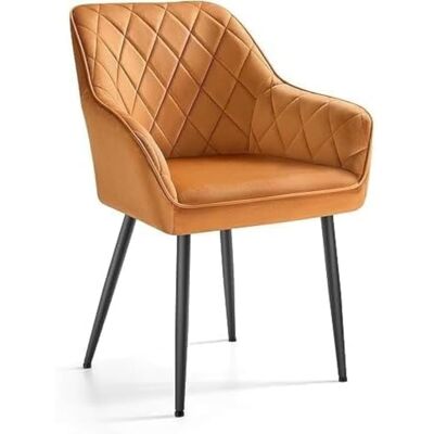 SONGMICS , Stol, vadderad fåtölj i sammet, med armstöd, lastkapacitet 120 kg, metallben, för matsal, kök, kamelbrun och svart bläck LDC088K01, 60 x 62,5 x 85 cm SONGMICS , Stol, vadderad fåtölj i sammet, med armstöd, lastkapacitet 120 kg, metallben, för matsal, kök, kamelbrun och svart bläck LDC088K01, 60 x 62,5 x 85 cm