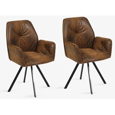 MEUBLE COSY Set med 2 stolar matsalsstol 360° svängbar på 360° vintage fåtölj med ryggstöd och armstöd för vardagsrum kök kontor, stoppad sits i sammet, metallfötter, brun, 60 x 62 x 87,5 cm MEUBLE COSY Set med 2 stolar matsalsstol 360° svängbar på 360° vintage fåtölj med ryggstöd och armstöd för vardagsrum kök kontor, stoppad sits i sammet, metallfötter, brun, 60 x 62 x 87,5 cm