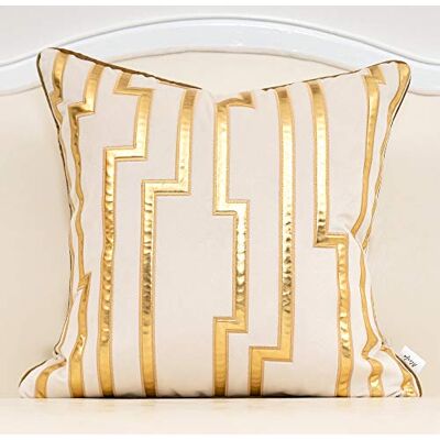 Alerfa Vitt geometriskt guld läder randigt kuddöverdrag 50 x 50 cm, lyxiga europeiska kuddfodral dekorativa kuddar för soffa vardagsrum sovrum 50 x 50 cm Alerfa Vitt geometriskt guld läder randigt kuddöverdrag 50 x 50 cm, lyxiga europeiska kuddfodral dekorativa kuddar för soffa vardagsrum sovrum 50 x 50 cm