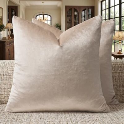 GIGIZAZA Dekorativa kuddfodral, 40,6 x 40,6 cm, 2 stycken, kaki, champange, kvadratisk, soffkudde, sammet, soffa, boho-kudde GIGIZAZA Dekorativa kuddfodral, 40,6 x 40,6 cm, 2 stycken, kaki, champange, kvadratisk, soffkudde, sammet, soffa, boho-kudde