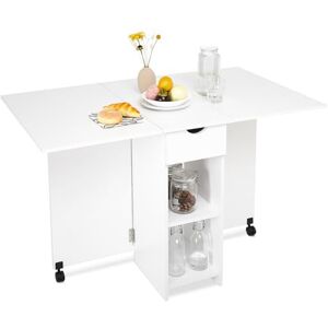 Mondeer Mobilt fällbord, fällbart matbord, lämplig för små rum med 1 låda och 2 hyllor för matsal och kök, vitt, H1071KT01WT 72 x 120 x 75 cm Mondeer Mobilt fällbord, fällbart matbord, lämplig för små rum med 1 låda och 2 hyllor för matsal och kök, vitt, H1071KT01WT 72 x 120 x 75 cm
