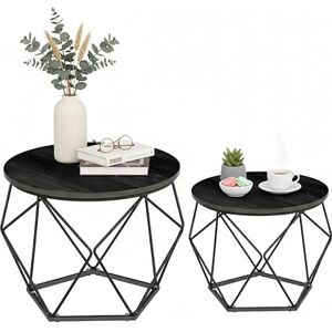 Relaxdays Soffbord, set om 2, träutseende och metall, vintagedesign, runda sidobord, vardagsrum och sovrum, svart Relaxdays Soffbord, set om 2, träutseende och metall, vintagedesign, runda sidobord, vardagsrum och sovrum, svart