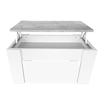 mattfy Soffbord för kaffe/te, lyftbar, vardagsrum eller matbord, Mått: 90 cm (Bredd) x 50 cm (Botten) x 46 (Höjd), Trä, Vit-Cement, 90 x 50 x 46/57 cm mattfy Soffbord för kaffe/te, lyftbar, vardagsrum eller matbord, Mått: 90 cm (Bredd) x 50 cm (Botten) x 46 (Höjd), Trä, Vit-Cement, 90 x 50 x 46/57 cm