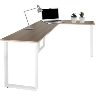 hjh OFFICE 830084 Hörnskrivbord 165x120 cm WORKSPACE BASIC I Valnöt/vit L-format skrivbord med stålram hjh OFFICE 830084 Hörnskrivbord 165x120 cm WORKSPACE BASIC I Valnöt/vit L-format skrivbord med stålram
