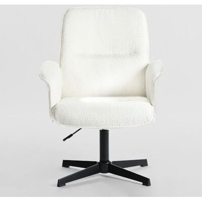 MEUBLE COSY Justerbar höjd svängbar kontorsstol toalettstol skrivbord bouclé tyg sittplats för studie sovrum, vit, metall, 66 x 63 x 82-94 cm MEUBLE COSY Justerbar höjd svängbar kontorsstol toalettstol skrivbord bouclé tyg sittplats för studie sovrum, vit, metall, 66 x 63 x 82-94 cm